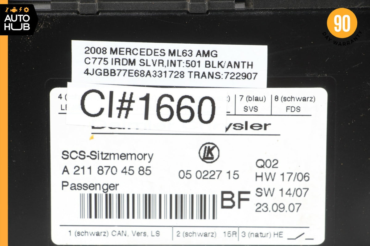 03-11 Mercede W164 ML63 AMG CLS550 ML350 Front Right Seat Control Module OEM - photo 8
