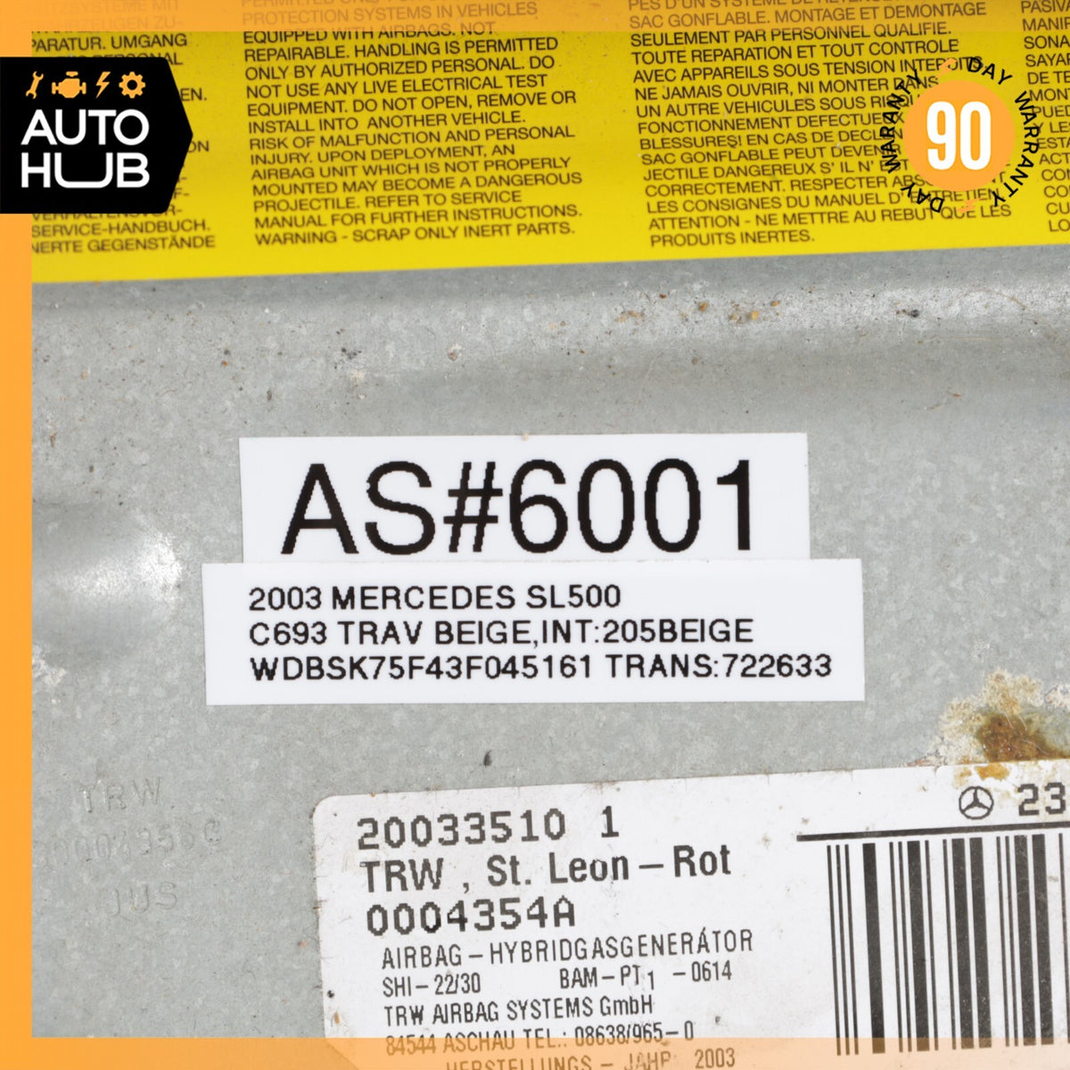 03-12 Mercedes R230 SL500 SL55 AMG Knee Airbag Air Bag Left Driver Side OEM - photo 12