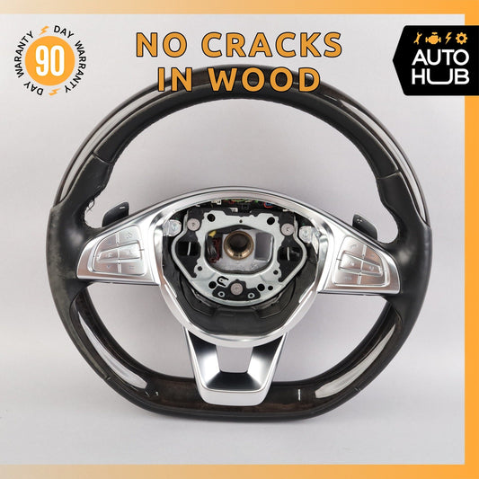 14-17 Mercedes W217 S550 S600 Steering Wheel Flat Bottom Wood Black OEM - photo 1