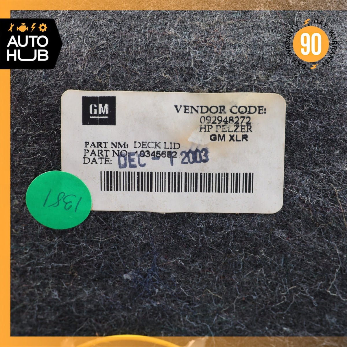 04-09 Cadillac XLR Trunk Deck Lid Liner Carpet Cover 10345682 OEM 51k - photo 16
